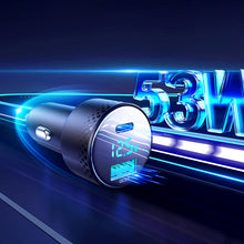 Заредете изображение във визуализатора на галерията – Car charger with voltmeter 53W (USB C, USB) Joyroom JR-CCD01 black
