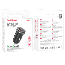 Заредете изображение във визуализатора на галерията – Borofone Car charger BZ22 Scenery - USB + Type C - QC 3.0 PD 30W black
