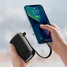 Заредете изображение във визуализатора на галерията – Baseus Qpow Digital Display power bank with fast charging 20000mAh 20W QC/PD/SCP/FCP with built-in Lightning cable black
