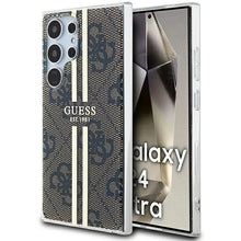 Заредете изображение във визуализатора на галерията – Guess IML 4G Gold Stripe case for Samsung Galaxy S24 Ultra - brown
