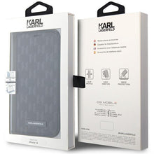 Заредете изображение във визуализатора на галерията – Karl Lagerfeld KLBKP14SSAKLHPK iPhone 14 6.1" bookcase black/black Saffiano Monogram
