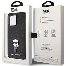 Заредете изображение във визуализатора на галерията – Karl Lagerfeld Fixed Glitter Ikonik Logo Metal Pin Case for iPhone 15 Pro Max - Black

