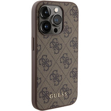 Заредете изображение във визуализатора на галерията – Original Case GUESS 4G Metal Gold Logo GUHCP15LG4GFBR for Iphone 15 Pro brown
