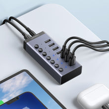 Заредете изображение във визуализатора на галерията – Ugreen multifunctional HUB 7in1 USB Type C - 7x USB Type A 3.0 PD DC 12V gray (CM481)
