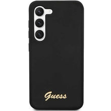 Заредете изображение във визуализатора на галерията – Guess GUHCS23MSLSMK S23+ S916 black/black hardcase Silicone Vintage Gold Logo
