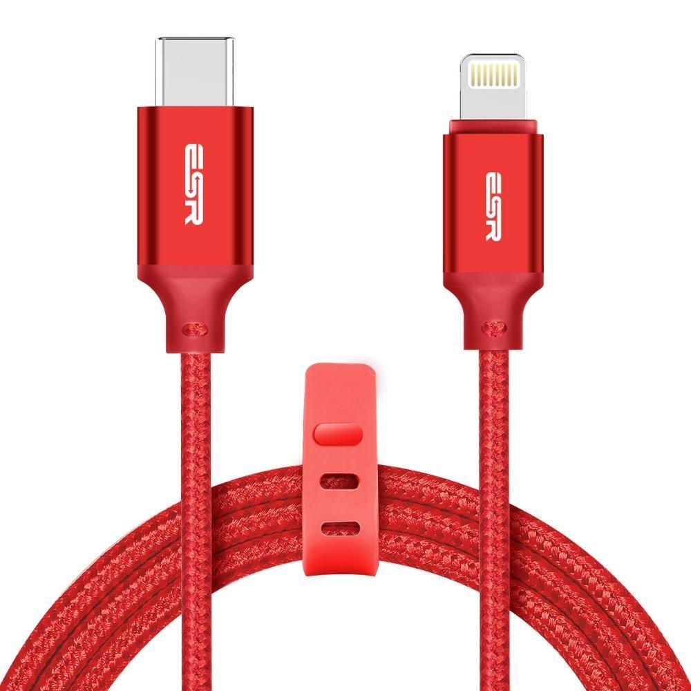 Esr кабел Type-C с двойна оплетка към Applele Lightning червен - TopMag
