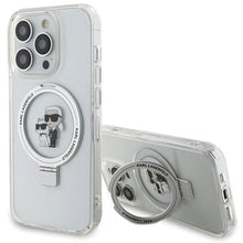 Заредете изображение във визуализатора на галерията – Karl Lagerfeld Ring Stand Karl&amp;Choupette MagSafe case for iPhone 14 Pro Max - white
