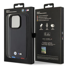 Заредете изображение във визуализатора на галерията – BMW BMHCP15L22PTDK iPhone 15 Pro 6.1" black/black Leather Stamp Tricolor
