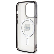 Заредете изображение във визуализатора на галерията – Original Pouch KARL LAGERFELD hardcase IML Karl`s Head Magsafe KLHMP15XHKHNOTK for Iphone 15 Pro Max Transparent
