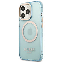 Заредете изображение във визуализатора на галерията – Guess GUHMP13XHTCMB iPhone 13 Pro Max 6.7&quot; blue/blue hard case Gold Outline Translucent MagSafe
