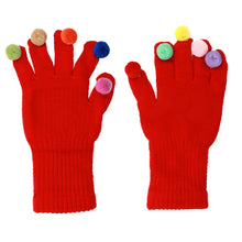 Заредете изображение във визуализатора на галерията – Gloves for touch screens with pom poms RED
