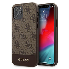 Заредете изображение във визуализатора на галерията – Guess GUHCP12MG4GLBR iPhone 12/12 Pro 6,1" brązowy/brown hardcase 4G Stripe Collection

