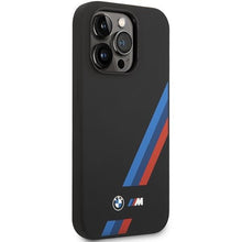 Заредете изображение във визуализатора на галерията – Case BMW BMHCP14L22SOTK iPhone 14 Pro 6.1" black/black Silicone Slanted Sttripes
