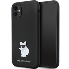 Заредете изображение във визуализатора на галерията – Original Pouch KARL LAGERFELD hardcase Silicone C Metal Pin KLHCN61SMHCNPK  for Iphone 11/ Xr black
