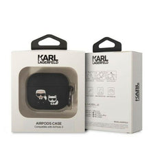 Заредете изображение във визуализатора на галерията – Karl Lagerfeld KLACA3SILKCK AirPods 3 cover black/black Silicone Karl &amp; Choupette
