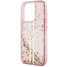 Заредете изображение във визуализатора на галерията – Original faceplate case GUESS GUHCP15LLFCSEGP for iPhone 15 Pro (Liquid Glitter Gold Stripes / pink)
