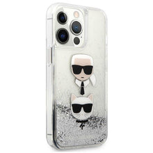 Заредете изображение във визуализатора на галерията – Karl Lagerfeld KLHCP13XKICGLS iPhone 13 Pro Max 6,7" srebrny/silver hardcase Liquid Glitter Karl&amp;Choupette Head
