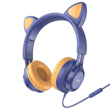 Заредете изображение във визуализатора на галерията – HOCO słuchawki nagłowne z mikrofonem W36 Cat Ear ciemno niebieskie
