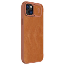 Заредете изображение във визуализатора на галерията – Nillkin Qin Pro Leather Flip Camera Cover Case for iPhone 15 Plus - Brown
