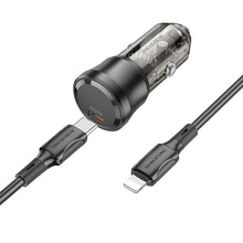 Заредете изображение във визуализатора на галерията – Borofone Car charger BZ24 Clever - Type C - QC 3.0 PD 20W with Type C to Type C cable black
