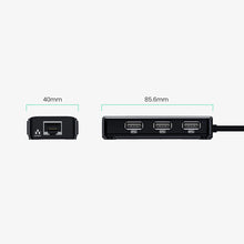 Заредете изображение във визуализатора на галерията – Ugreen 20264 RJ45 / USB-A 10/100Mbps HUB network adapter 3x USB-A 2.0 - black
