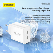 Заредете изображение във визуализатора на галерията – Foneng Wall charger EU50 - 2xType C - PD 35W 3A white
