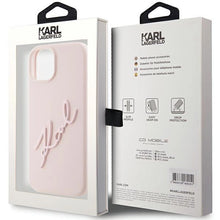Заредете изображение във визуализатора на галерията – Karl Lagerfeld Silicone Karl Script case for iPhone 15 - pink
