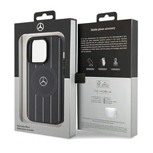 Заредете изображение във визуализатора на галерията – Original Case MERCEDES hardcase Stripes Pattern Leather MagSafe MEHMP15L23RHSK for Iphone 15 Pro Black
