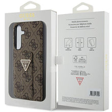 Заредете изображение във визуализатора на галерията – Original Case GUESS - hardcase Grip Stand 4G Triangle Strass GUHCS24SPGS4TDW for Samsung Galaxy S24 Brown
