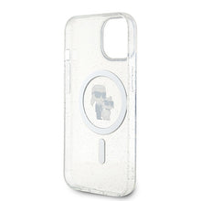 Заредете изображение във визуализатора на галерията – Original Pouch KARL LAGERFELD hardcase Karl&amp;Choupette Glitter MagSafe KLHMP15MHGKCNOT for Iphone 15 Plus transparent
