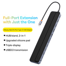 Заредете изображение във визуализатора на галерията – Baseus EliteJoy Gen2 universal USB HUB 12in1 with USB-C cable 25cm notebook stand USB-A / USB-C / DP / HDMI / SD / TF / RJ45 / 3.5mm jack / PD 100W gray (WKSX030213)
