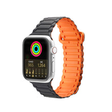 Заредете изображение във визуализатора на галерията – Dux Ducis Strap (Armor Version) Strap for Apple Watch Ultra, SE, 8, 7, 6, 5, 4, 3, 2, 1 (49, 45, 44, 42 mm) Silicone Magnetic Band Bracelet Black Orange
