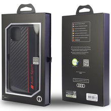 Заредете изображение във визуализатора на галерията – Original Case AUDI hardcase Carbon Fiber Stripe AUS-TPUPCIP12P-R8/D1-BK for Iphone 12/ 12 Pro black
