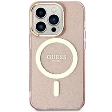 Заредете изображение във визуализатора на галерията – Original Case GUESS hardcase Glitter Gold MagSafe GUHMP14LHCMCGP for Iphone 14 Pro Max pink

