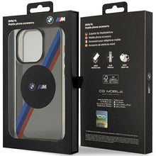 Заредете изображение във визуализатора на галерията – Case BMW BMHMP14XHDTK iPhone 14 Pro Max 6.7" grey/grey hardcase Tricolor Stripes MagSafe
