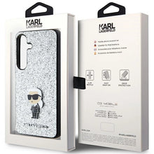 Заредете изображение във визуализатора на галерията – Karl Lagerfeld Fixed Glitter Ikonik Logo Metal Pin Case for Samsung Galaxy S24 - Silver
