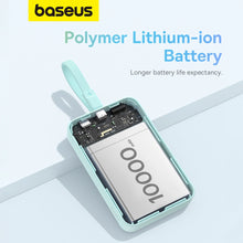 Заредете изображение във визуализатора на галерията – Baseus Magnetic Mini MagSafe 10000mAh 30W powerbank with built-in Lightning cable - blue + Baseus Simple Series USB-C - USB-C 60W 0.3m cable
