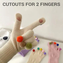 Заредете изображение във визуализатора на галерията – Gloves for touch screens with pom poms WHITE
