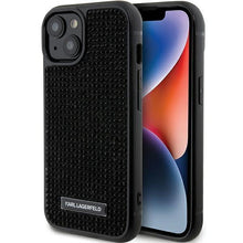 Заредете изображение във визуализатора на галерията – Karl Lagerfeld Rhinestone Logo Metal Plate case for iPhone 15 - black
