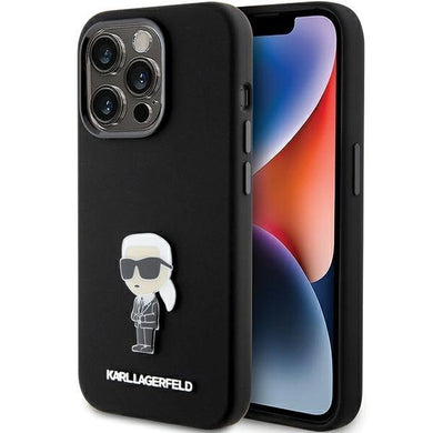 Karl Lagerfeld Silicone Ikonik Metal Pin case for iPhone 15 Pro - black