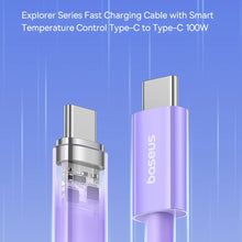 Заредете изображение във визуализатора на галерията – BASEUS cabel Type C to Type C Explorer Fast Charging 100W 1m nebula purple P10319703221-01 / CB000043
