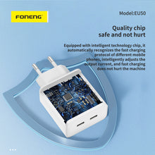 Заредете изображение във визуализатора на галерията – Foneng Wall charger EU50 - 2xType C - PD 35W 3A white
