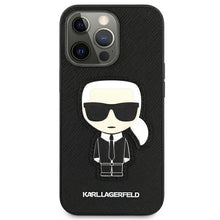 Заредете изображение във визуализатора на галерията – Karl Lagerfeld KLHCP13XOKPK iPhone 13 Pro Max 6,7" czarny/black hardcase Saffiano Ikonik Karl`s Patch
