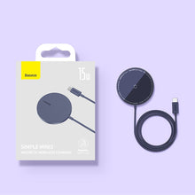 Заредете изображение във визуализатора на галерията – Baseus Simple Mini3 magnetic charger MagSafe Qi 15W blue
