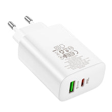 Заредете изображение във визуализатора на галерията – Borofone Wall charger BN10 Sunlight - USB + Type C - QC 3.0 PD 65W white
