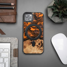 Заредете изображение във визуализатора на галерията – Wood and Resin Case for iPhone 13 MagSafe Bewood Unique Orange - Orange and Black

