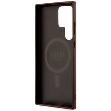 Заредете изображение във визуализатора на галерията – Guess 4G Collection Leather Metal Logo MagSafe Case for Samsung Galaxy S24 Ultra - Brown
