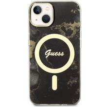 Заредете изображение във визуализатора на галерията – Original Case GUESS hardcase Golden Marble MagSafe GUHMP14MHTMRSK for Iphone 14 Plus black
