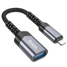 Заредете изображение във визуализатора на галерията – HOCO adapter iPhone Lightning 8-pin (male) to USB (female) 3.0 UA24 black
