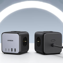 Заредете изображение във визуализатора на галерията – Ugreen cube power strip 65W USB / USB C + 3x AC socket black (CD268)
